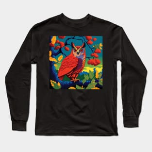 Red Owl In Japanese Printing Style Long Sleeve T-Shirt